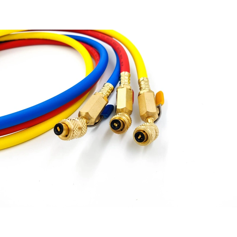 Заправочные шланги с вентилем DSZH CT-360-RYB-HV-R32/410A 1.5м, 1/4"-5/16" SAE, до 55 Bar