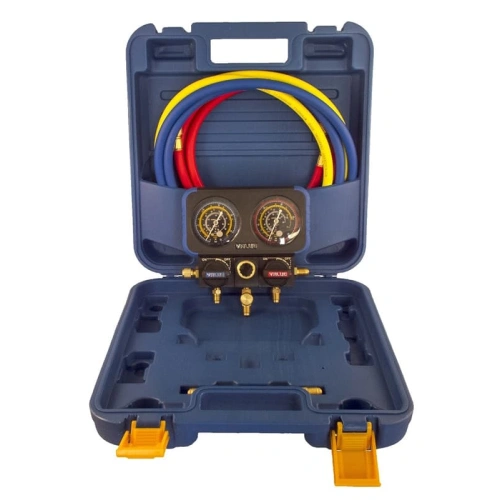 Манометрический коллектор Value VRM2-B-0401 (R22, R134A, R410A, R407C; 2-х вентильный; 3 шланга 150см, переходники с R-410A / R-22; упак. кейс)1