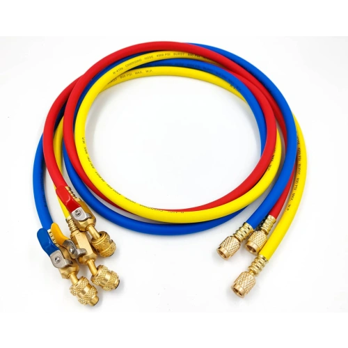 Заправочные шланги с вентилем DSZH CT-360-RYB-HV-R32/410A 1.5м, 1/4"-5/16" SAE, до 55 Bar