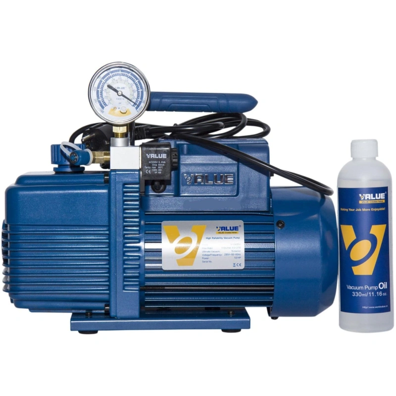 Вакуумный насос Value VI-240SV (2ст; 100 л/мин; 2 Па; 10.5 кг, вакуумметр, соленоидный вентиль)