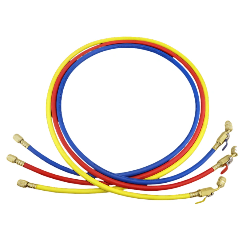 Заправочные шланги с вентилем DSZH CT-336-RYB-HV-R32/410A 0,9м, 1/4"-5/16" SAE, до 55 Bar