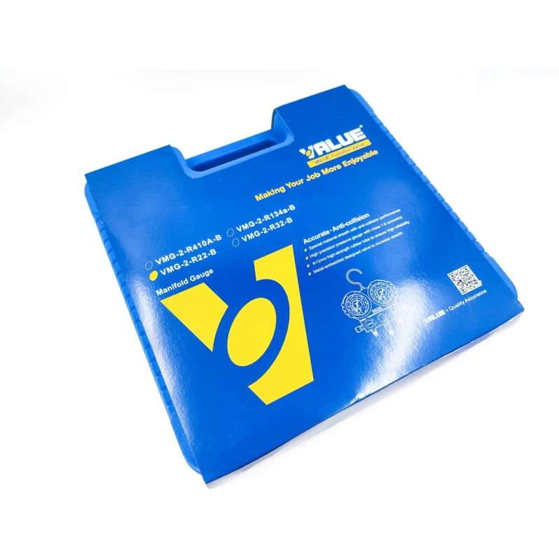 Манометрический коллектор Value VMG-2-R22-B (R22, R134a, R404A, R407C; 2-х вентильный; 3 шланга 120 см; манометры 68 мм; упак. кейс)
