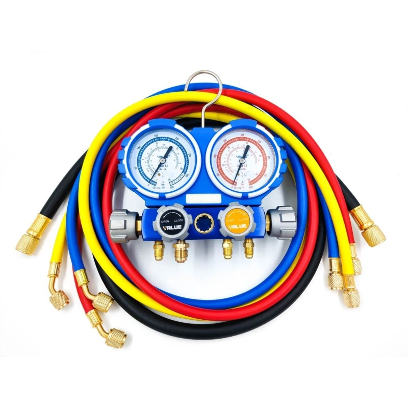 Манометрический коллектор Value VMG-4-R410A (R22, R134a, R410a, R407C; 4-х вентильный; 4 шланга 120 см; манометры 80 мм; упак. кейс)