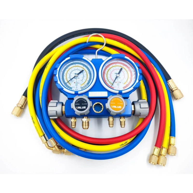 Манометрический коллектор Value VMG-4-R22 (R22, R134A, R404A, R407C; 4-х вентильный; 4 шланга 120 см; манометры 80 мм; упак. кейс)
