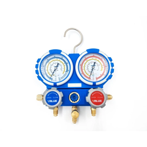 Манометрический коллектор Value VMG-2-R32-B-03 (R32, R134A, R410A, R407C; 2-х вентильный; без шлангов; манометры 68 мм; упак. блистер)