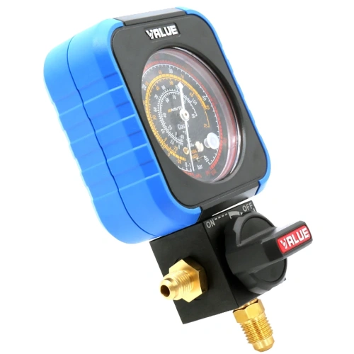 Манометрический коллектор Value VRM1-B-0403 (R22, R134A, R407C; R410A, 1 вентильный с манометром высокого давления; без шлангов)