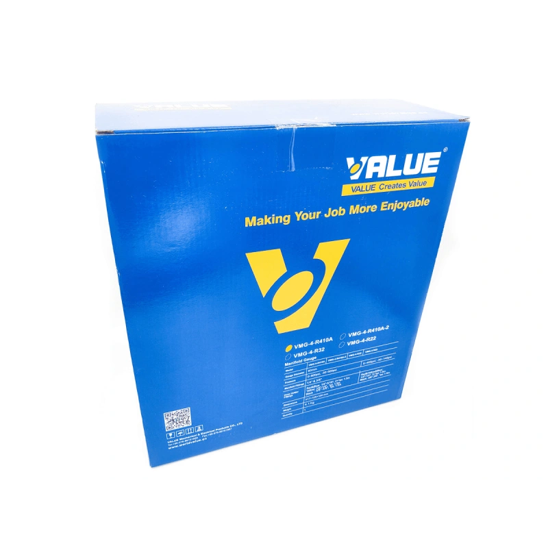 Манометрический коллектор Value VMG-4-R410A (R22, R134a, R410a, R407C; 4-х вентильный; 4 шланга 120 см; манометры 80 мм; упак. кейс)