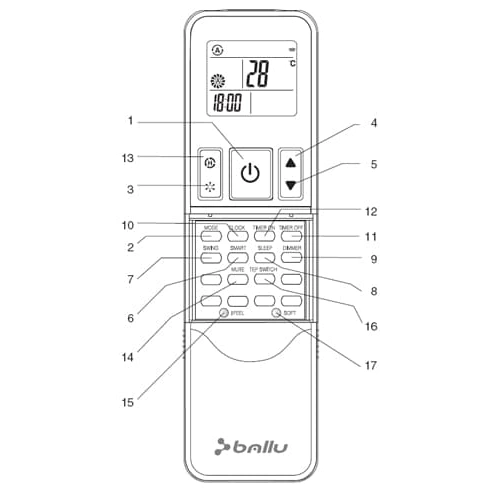 Пульт ДУ BALLU DG11H1-01(E) для BSLI (SDC), BSLI, BSG, BSN, BST, B2(3,4)0I-FM