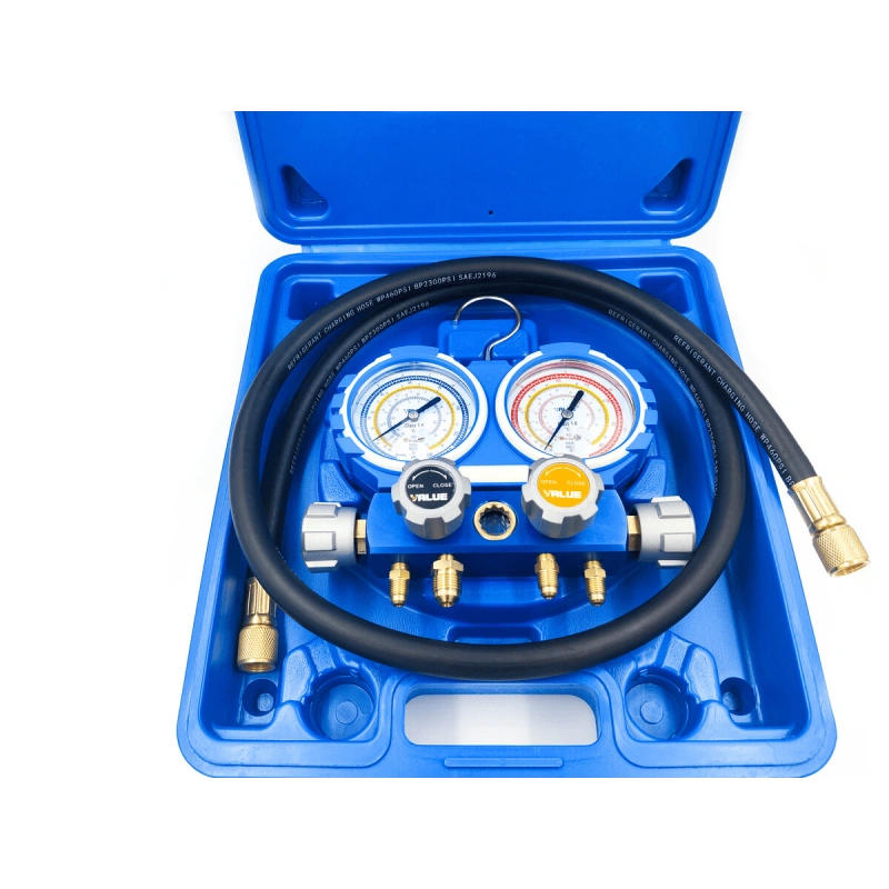Манометрический коллектор Value VMG-4-R22 (R22, R134A, R404A, R407C; 4-х вентильный; 4 шланга 120 см; манометры 80 мм; упак. кейс)