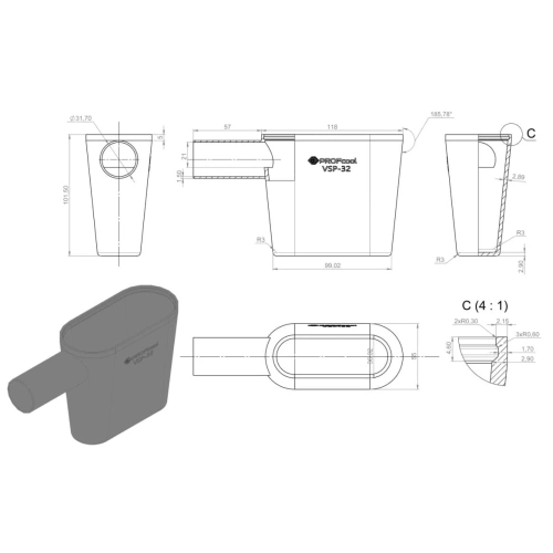 Сифон с гидромеханическим затвором PROFcool VSP-32 с двумя обратными клапанами