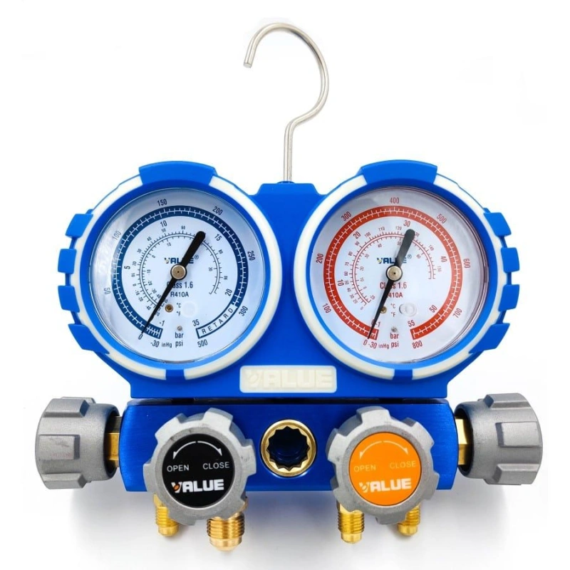 Манометрический коллектор Value VMG-4-R410A (R22, R134a, R410a, R407C; 4-х вентильный; 4 шланга 120 см; манометры 80 мм; упак. кейс)