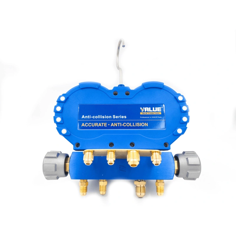 Манометрический коллектор Value VMG-4-R410A (R22, R134a, R410a, R407C; 4-х вентильный; 4 шланга 120 см; манометры 80 мм; упак. кейс)