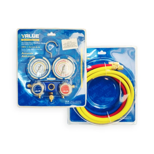 Манометрический коллектор Value VMG-2-R410A-B-02 (R22, R134a, R410a, R407C; 2-х вентильный; 3 шланга 120 см; манометры 68 мм; упак. блистер)