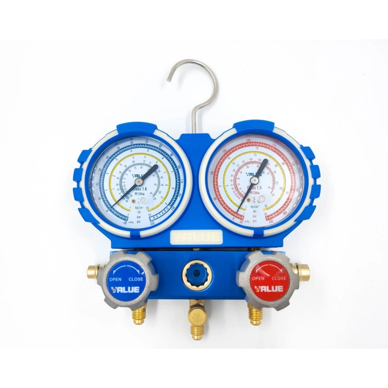 Манометрический коллектор VALUE VMG-2-R134A (2-х вентильный; 3 шланга 120 см; вентили быстросъемные, манометры 80 мм; упак. кейс)