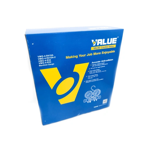 Манометрический коллектор Value VMG-4-R22 (R22, R134A, R404A, R407C; 4-х вентильный; 4 шланга 120 см; манометры 80 мм; упак. кейс)