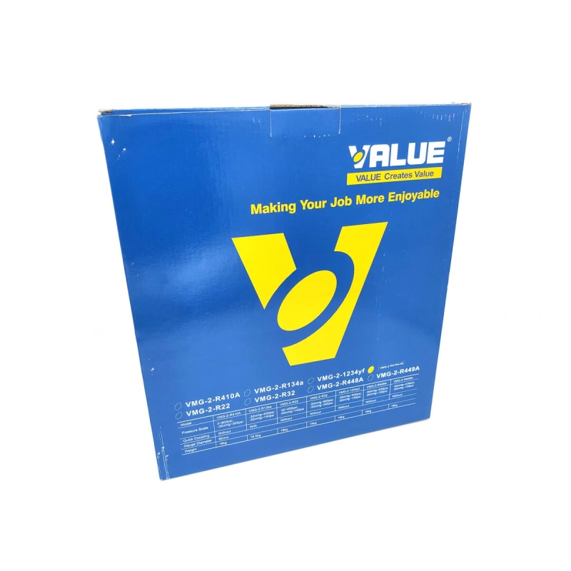 Манометрический коллектор Value VMG-2-R410A-B (R22, R134a, R410a, R407C; 2-х вентильный; 3 шланга 120см; манометры 68мм; упак. кейс)